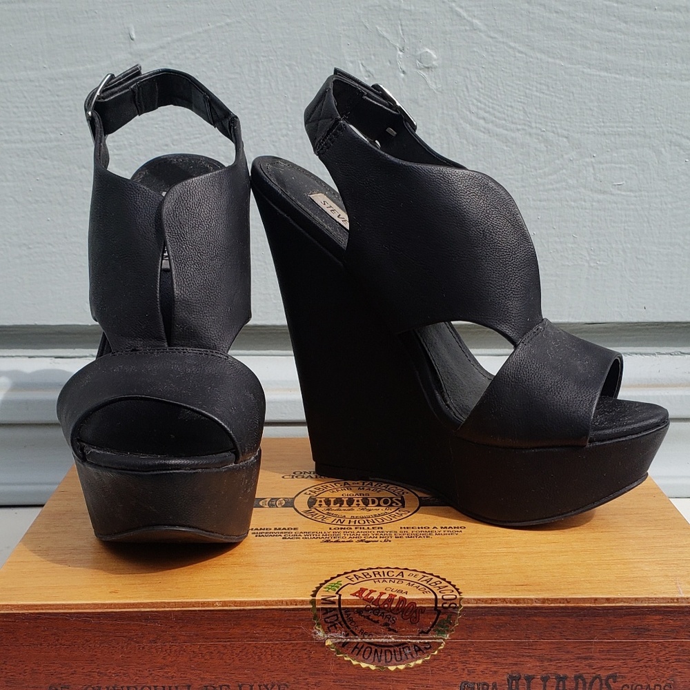Steve Madden Black Wedge Sandals